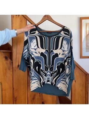 Custo Barcelona y2k vintage abstract print blouse with lace trim size S